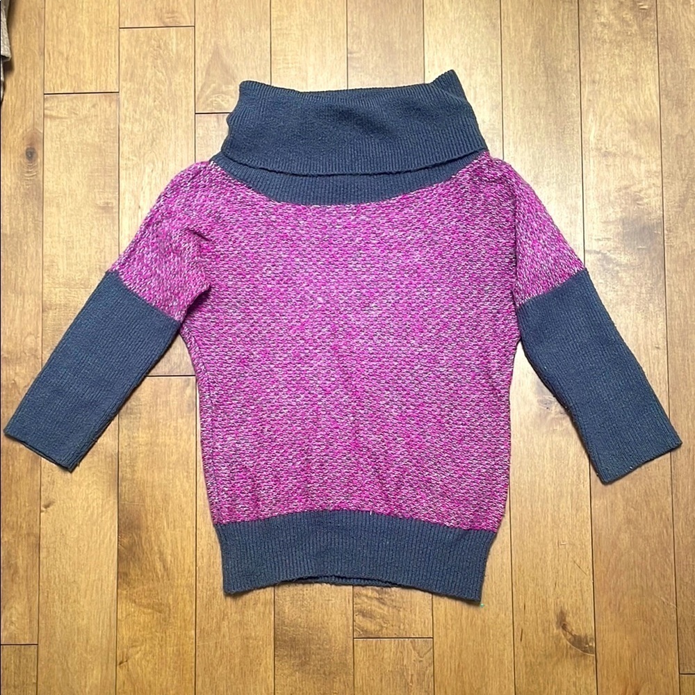 Pink Martini knit turtleneck sweater pullover pink gray 7/8 sleeves size M